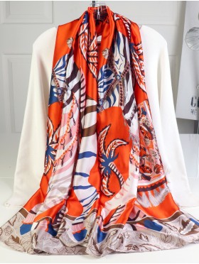 Premium Silk Feeling Orange Animal Print Scarf